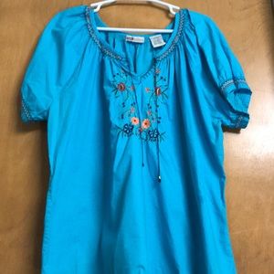 Blue embroidered flowers top
